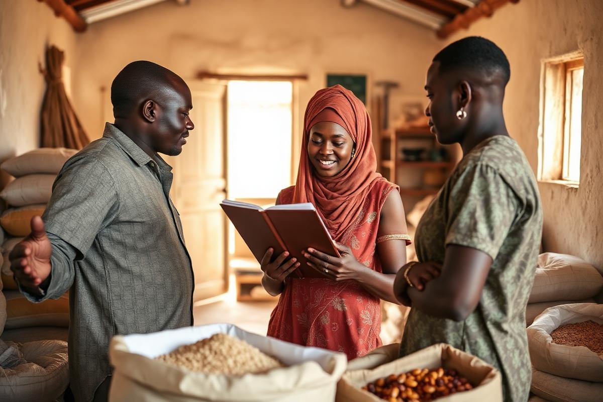 Une entrepreneuse africaine présente son projet de transformation alimentaire à son équipe