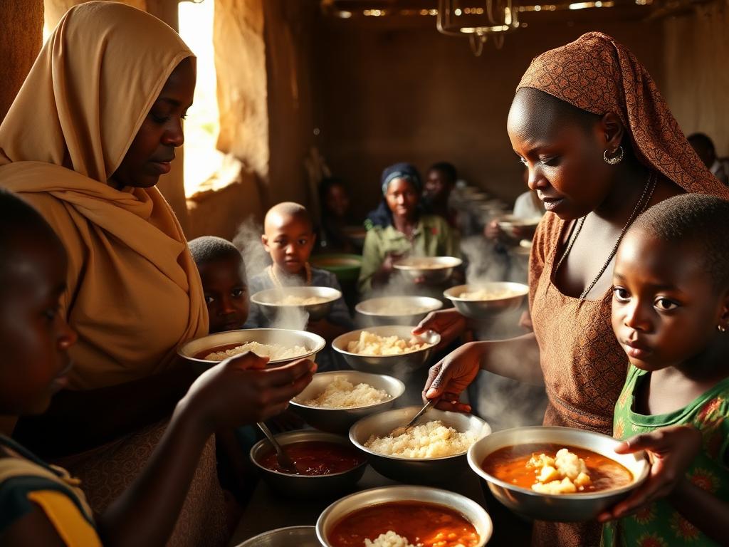 Repas chauds servis à des enfants dans une cantine communautaire
